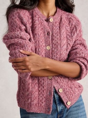 White Stuff Pink Carly Cable Cardigan - Image 4 of 6