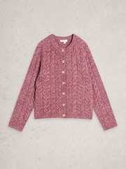 White Stuff Pink Carly Cable Cardigan - Image 5 of 6
