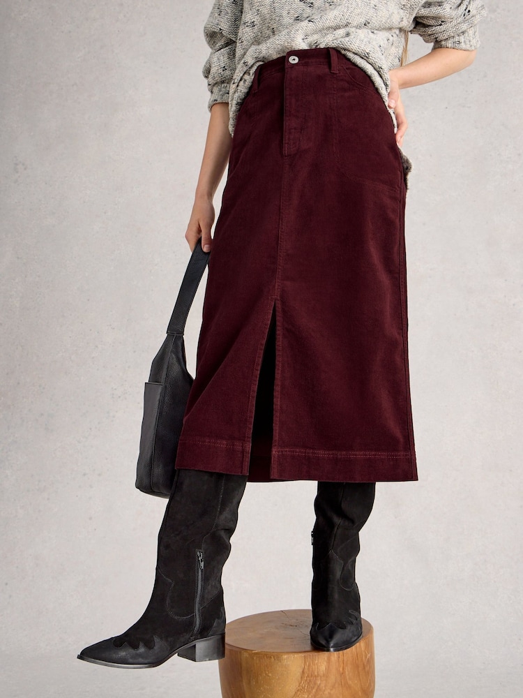 White Stuff Purple Tia Cord Midi Skirt - Image 1 of 6