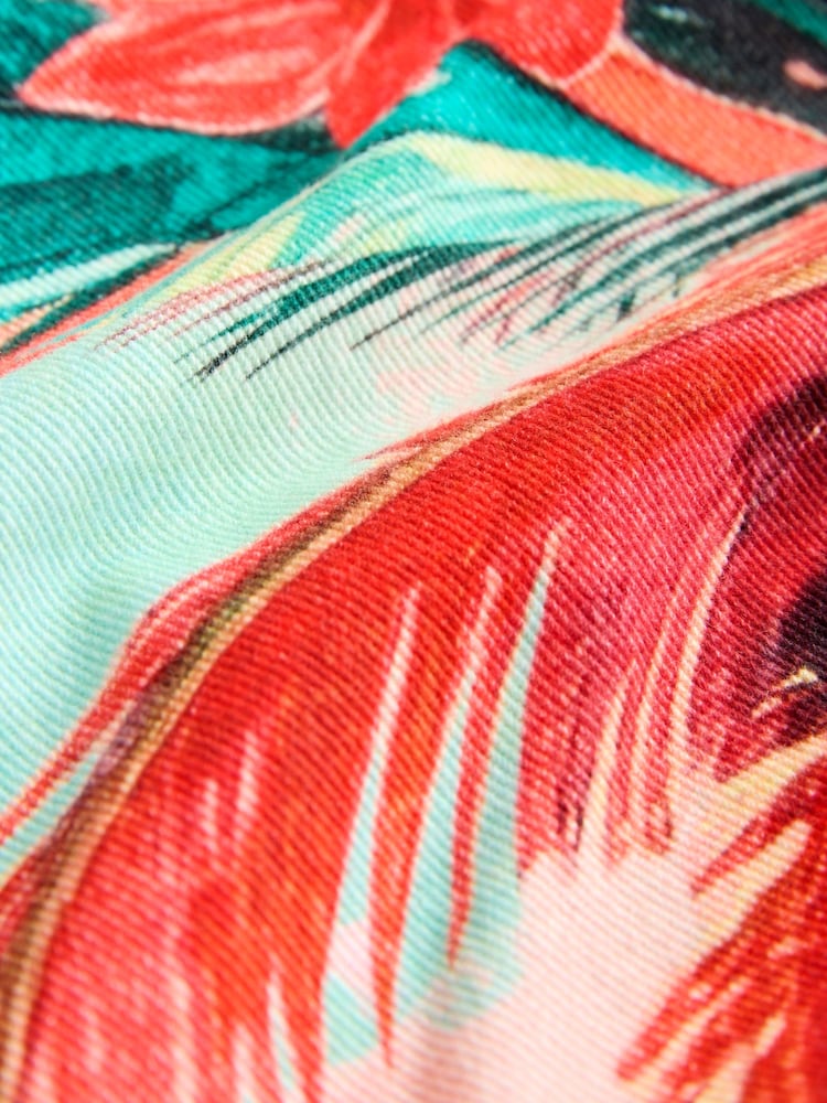 Tropical Coral Print Split Hem High Rise Denim Shorts - Image 2 of 4