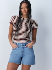 Mid Blue - High Rise A-Line Denim Shorts - Larawan 1 ng 8