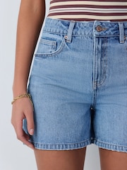 Mid Blue - High Rise A-Line Denim Shorts - Larawan 3 ng 8