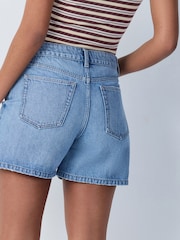 Mid Blue - High Rise A-Line Denim Shorts - Larawan 5 ng 8