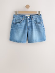 Mid Blue - High Rise A-Line Denim Shorts - Larawan 6 ng 8