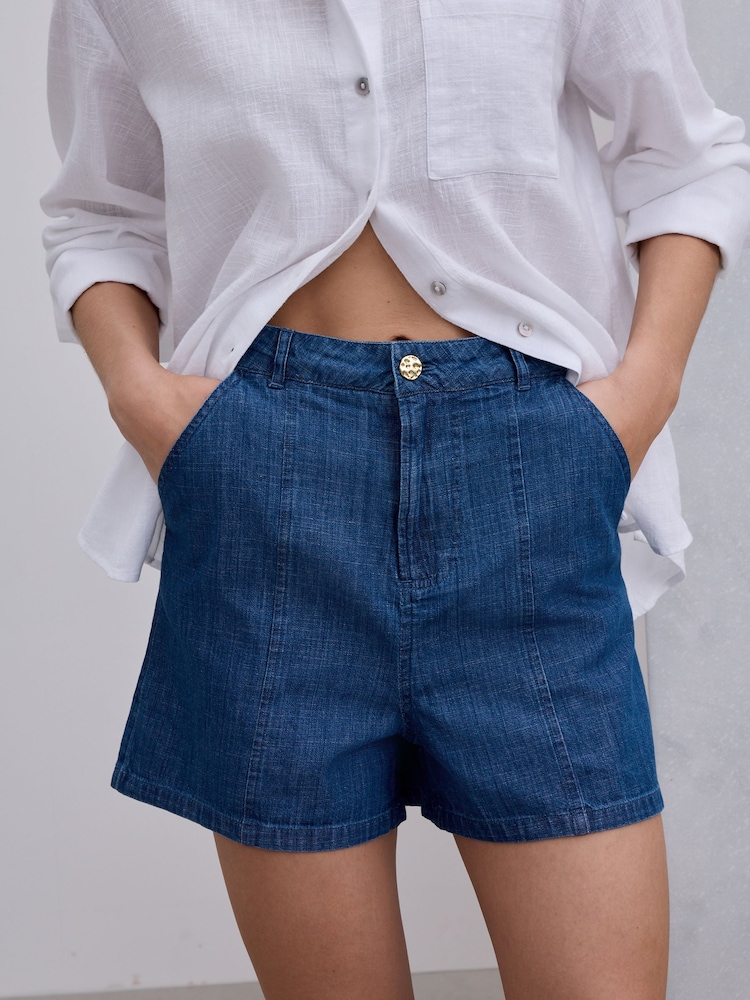 Mid Blue Tailored Denim Shorts - Image 6 of 6