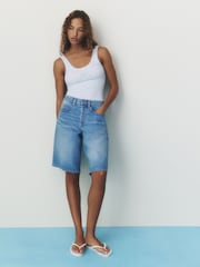 self. Mid Blue Slouch Denim Jort Shorts - Image 3 of 9