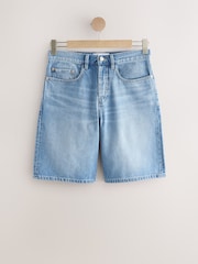 self. Mid Blue Slouch Denim Jort Shorts - Image 7 of 9