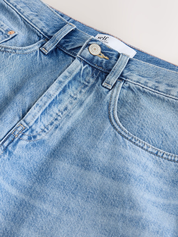 self. Mid Blue Slouch Denim Jort Shorts - Image 9 of 9 self. Mid Blue Slouch Denim Jort Shorts - Image 9 of 9