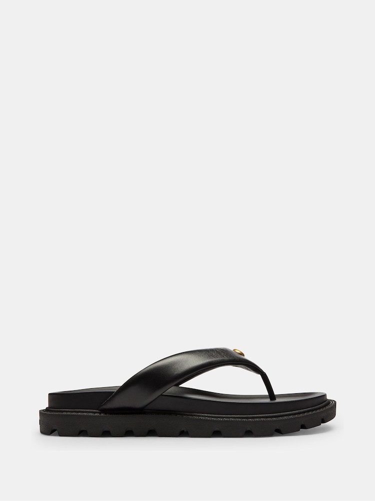 COACH Black Brynn Leather Thong Sandals - Image 1 of 6