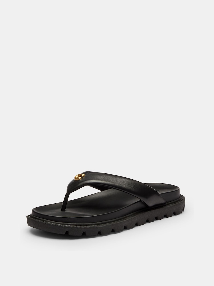 COACH Black Brynn Leather Thong Sandals - Image 2 of 6