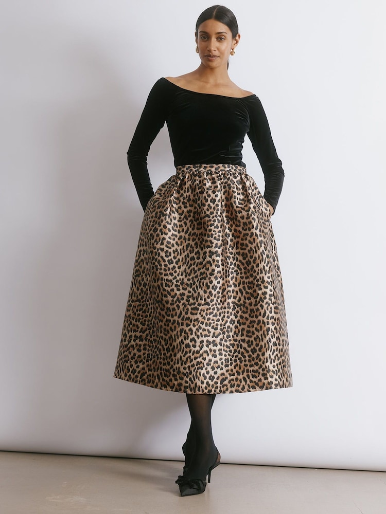 Albaray Animal Taffeta Full Brown Skirt - Image 1 of 6 Albaray Animal Taffeta Full Brown Skirt - Image 1 of 6