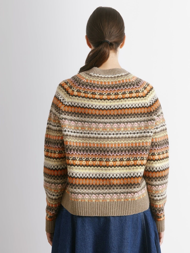 Albaray Fair Isle Pattern Crew Neutral Cardigan - Image 2 of 4 Albaray Fair Isle Pattern Crew Neutral Cardigan - Image 2 of 4