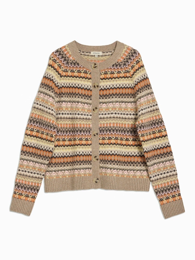 Albaray Fair Isle Pattern Crew Neutral Cardigan - Image 4 of 4 Albaray Fair Isle Pattern Crew Neutral Cardigan - Image 4 of 4