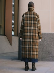Albaray Check Funnel Neck Brown Coat - Image 4 of 5