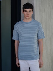 Blue Light Horizontal Stripe Regular Fit T-Shirt - Image 1 of 7