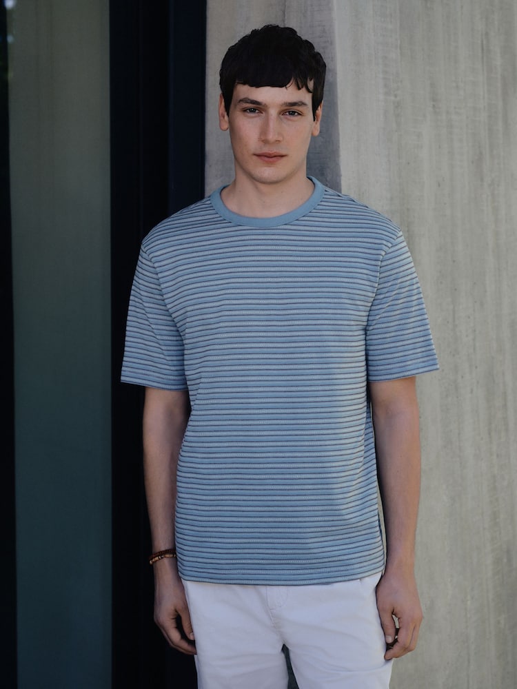 Blue Light Horizontal Stripe Regular Fit T-Shirt - Image 1 of 7