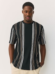 Black and Neutral Smart Vertical Stripe T-Shirt - Image 1 of 7