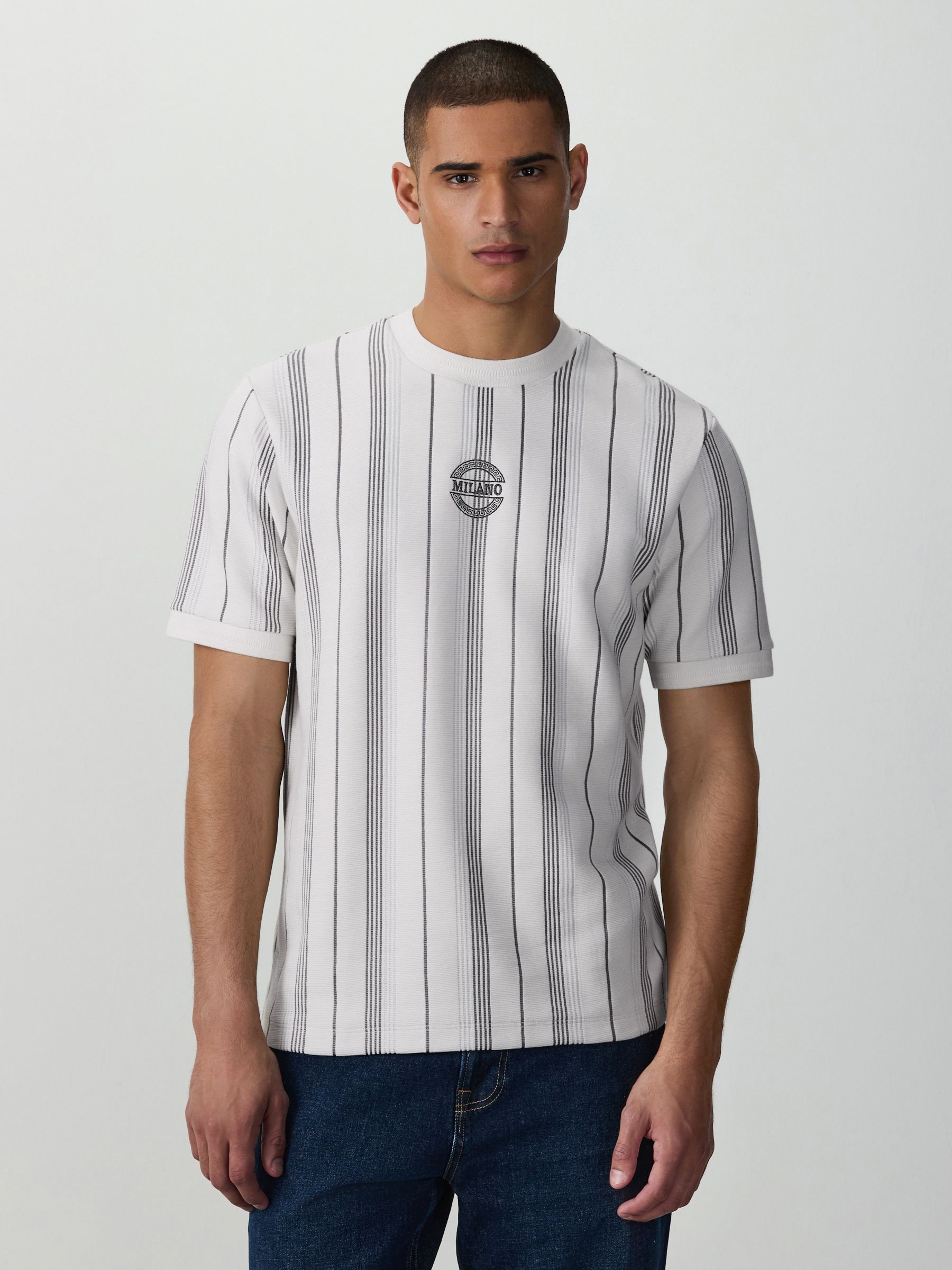 Buy White and Grey Smart Vertical Stripe T-Shirt from Next Romania