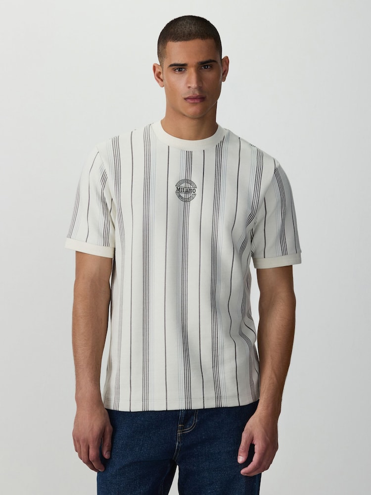 White and Grey Smart Vertical Stripe T-Shirt - Image 1 of 7