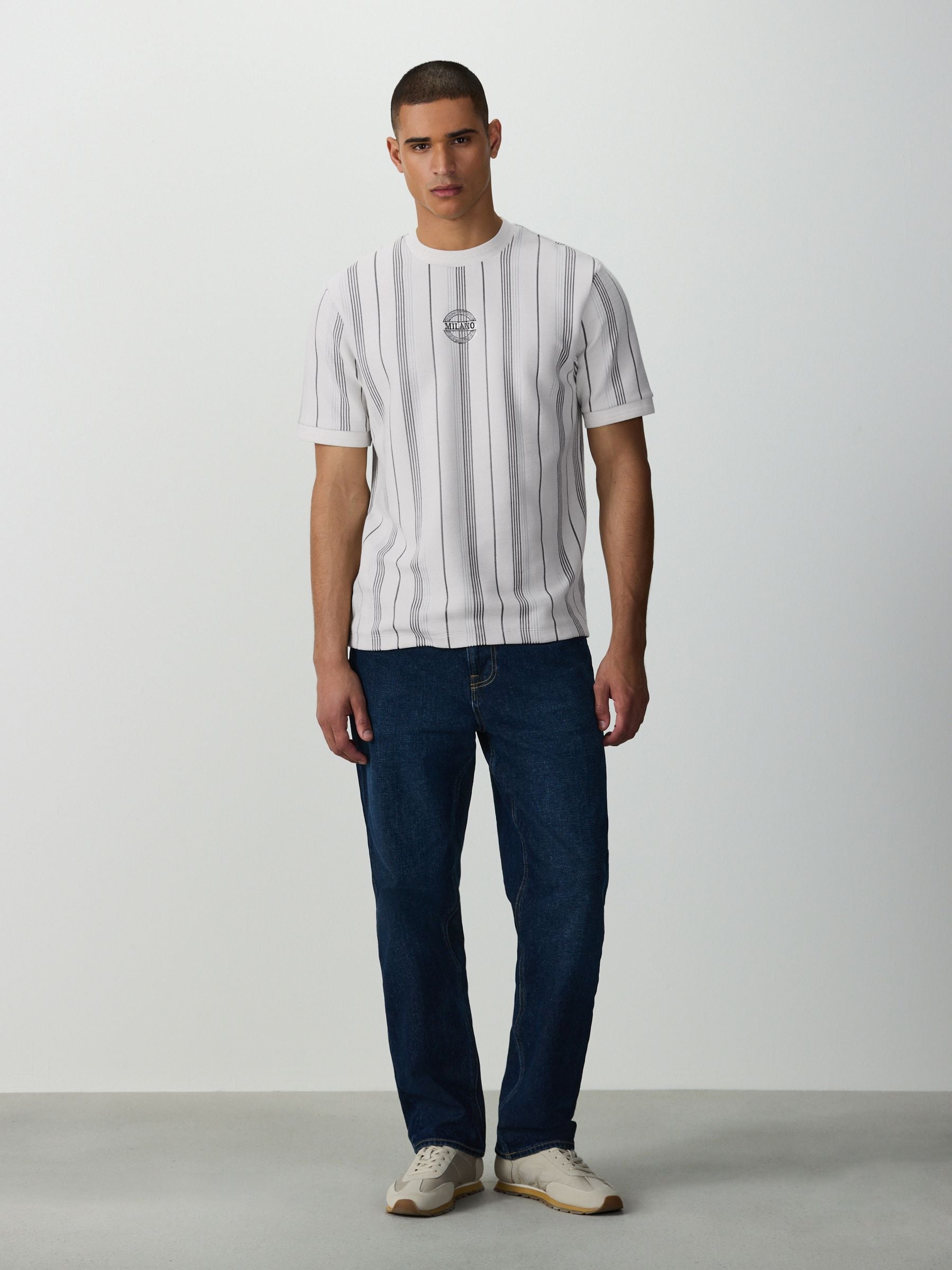Buy White and Grey Smart Vertical Stripe T-Shirt from Next Romania
