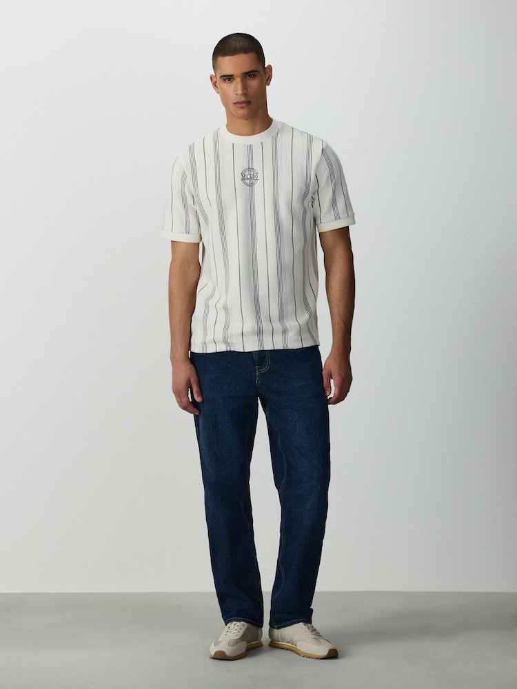 White and Grey Smart Vertical Stripe T-Shirt - Image 2 of 7