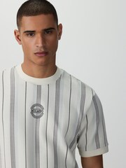 White and Grey Smart Vertical Stripe T-Shirt - Image 4 of 7
