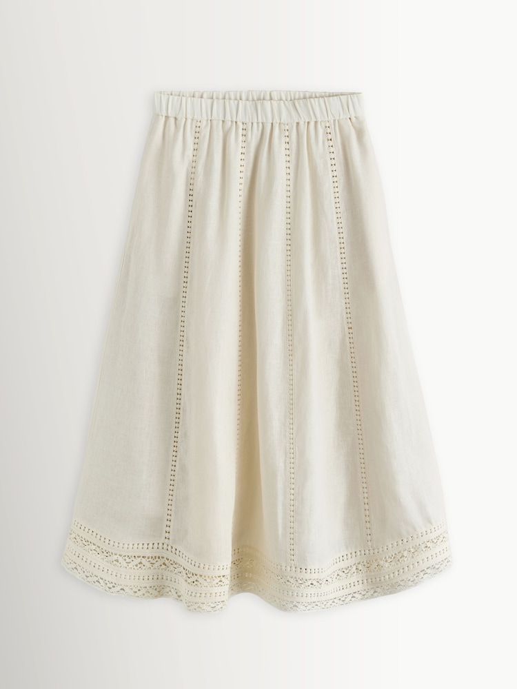 Weekend MaxMara White Gergo Linen Embroidered Midi Skirt - Image 1 of 5