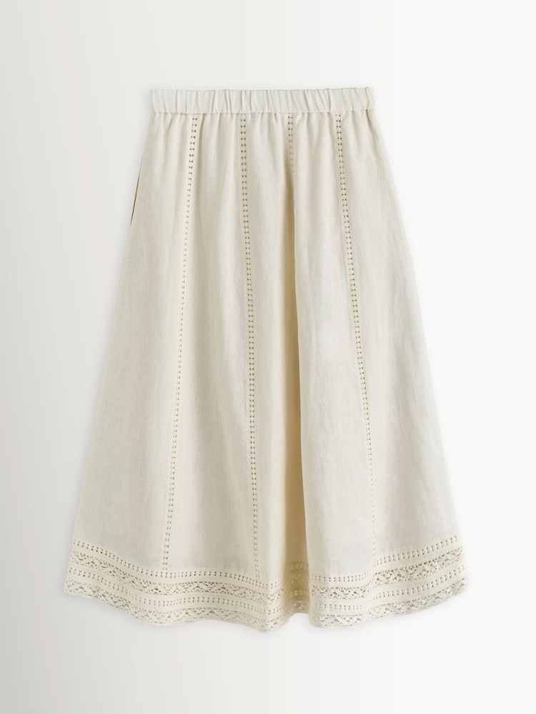 Weekend MaxMara White Gergo Linen Embroidered Midi Skirt - Image 2 of 5