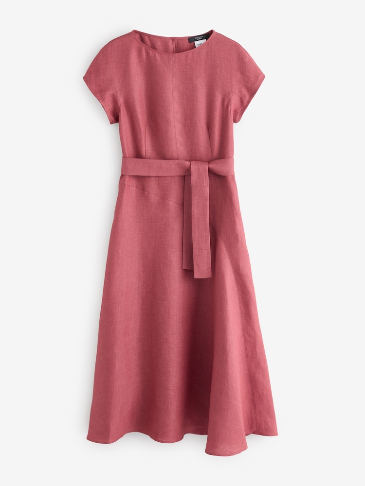 Weekend MaxMara Pink Esordio Linen Belted Midi Dress - Image 1 of 6