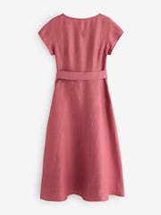 Weekend MaxMara Pink Esordio Linen Belted Midi Dress - Image 2 of 6
