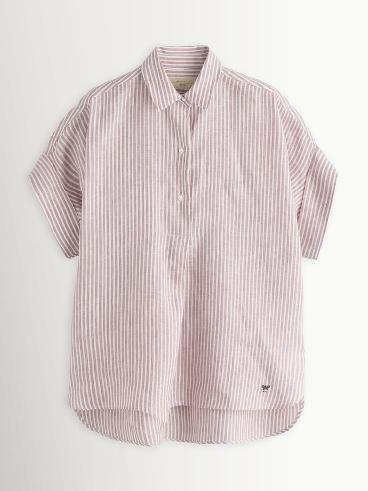 Weekend MaxMara Red Verve Linen Loose Fit Striped Shirt - Image 1 of 5