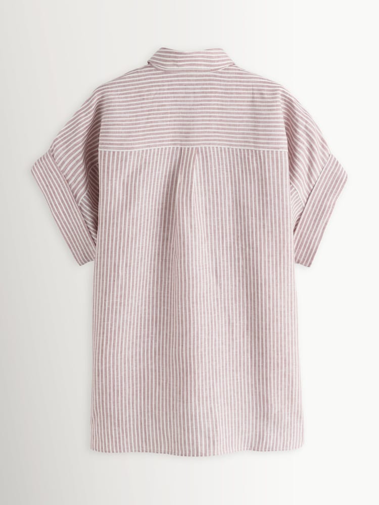Weekend MaxMara Red Verve Linen Loose Fit Striped Shirt - Image 2 of 5