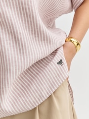 Weekend MaxMara Red Verve Linen Loose Fit Striped Shirt - Image 6 of 11