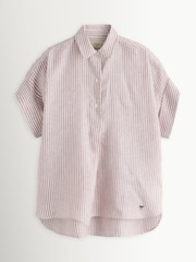 Weekend MaxMara Red Verve Linen Loose Fit Striped Shirt - Image 7 of 11