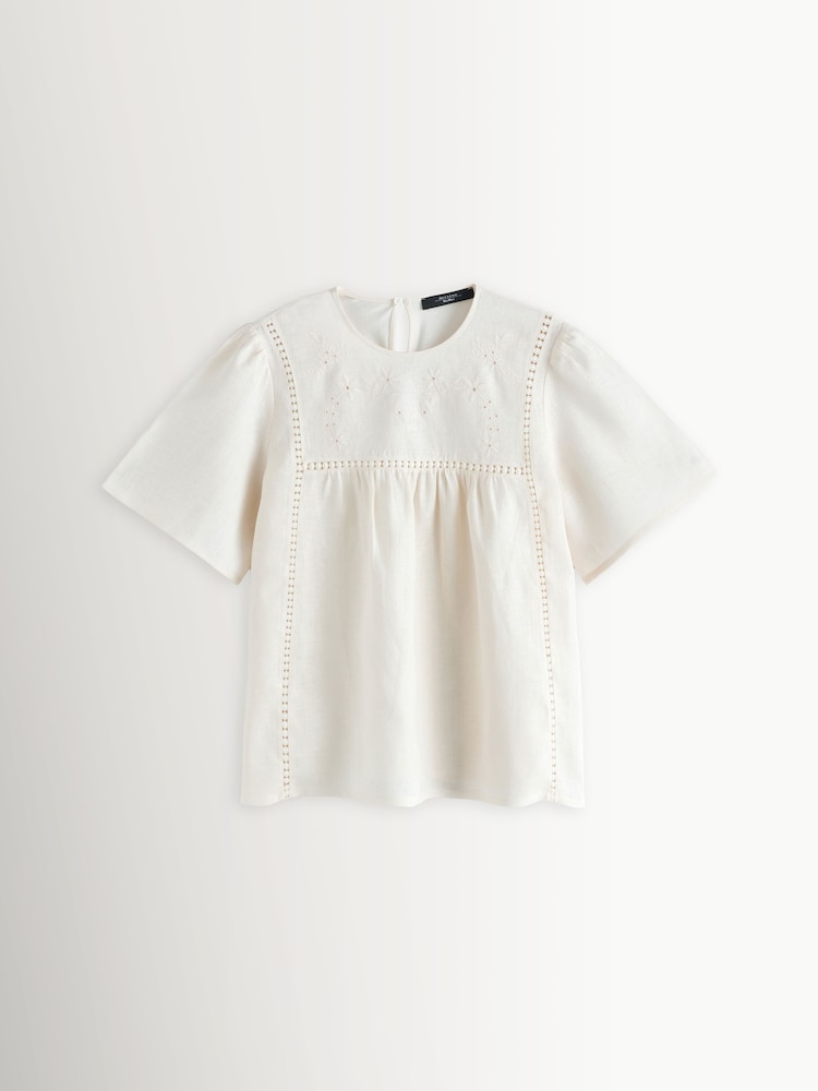 Weekend MaxMara White Bacino Linen Embroidered Blouse - Image 1 of 5