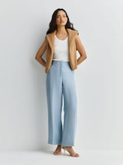 Weekend MaxMara Blue Malizia Pure Linen Canvas Tailored Trousers - Image 1 of 12