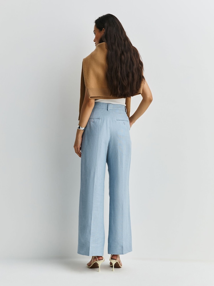 Weekend MaxMara Blue Malizia Pure Linen Canvas Tailored Trousers - Image 2 of 12