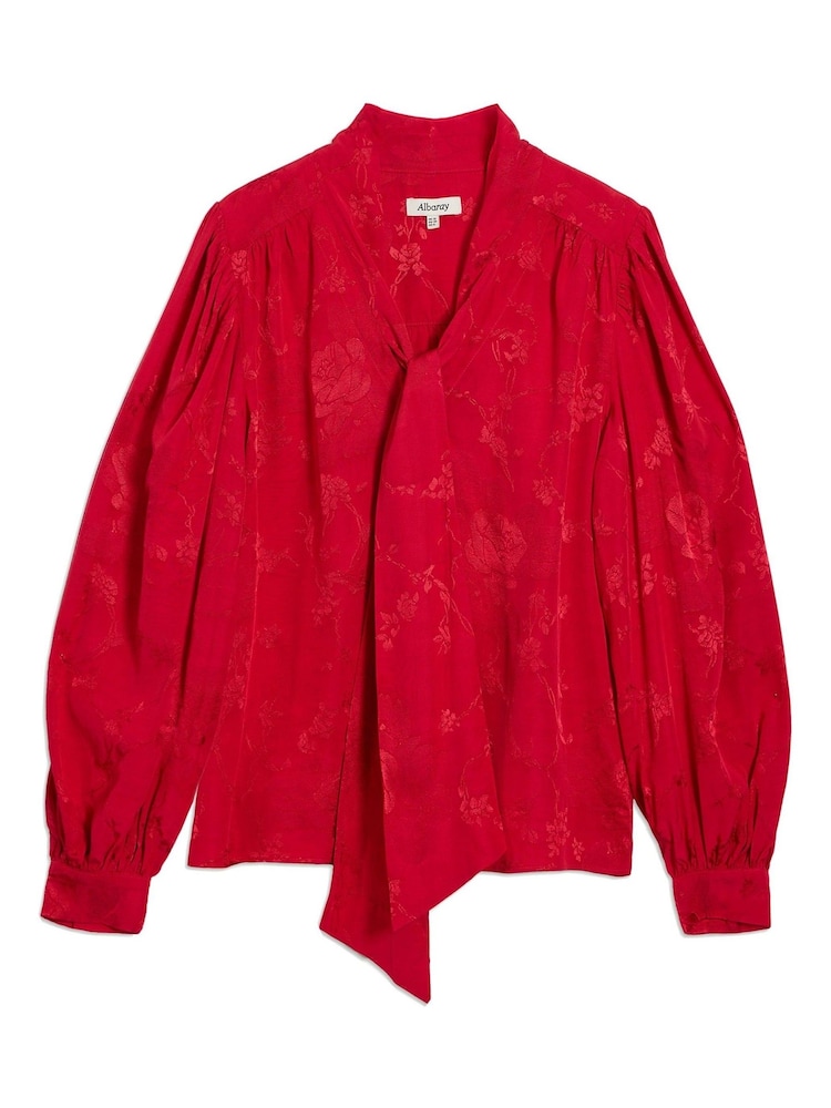 Albaray Red Jacquard Satin Tie Neck Blouse - Image 4 of 4