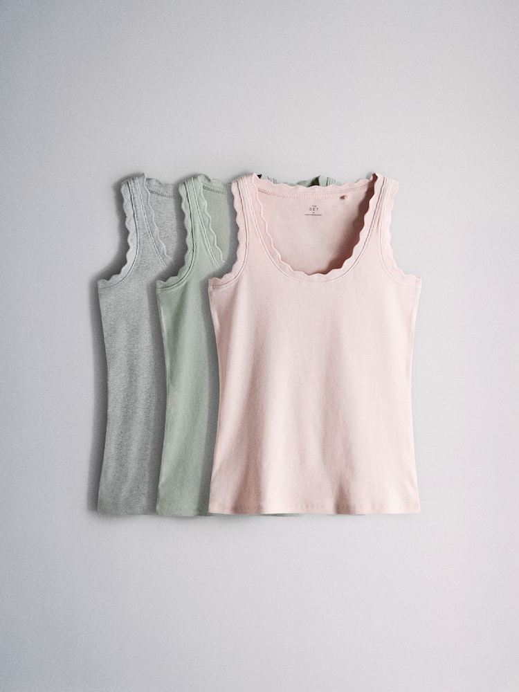 The Set 3 Pack Ribbed Scallop Trim Vests - Imaginea 2 din 6 The Set 3 Pack Ribbed Scallop Trim Vests - Imaginea 2 din 6