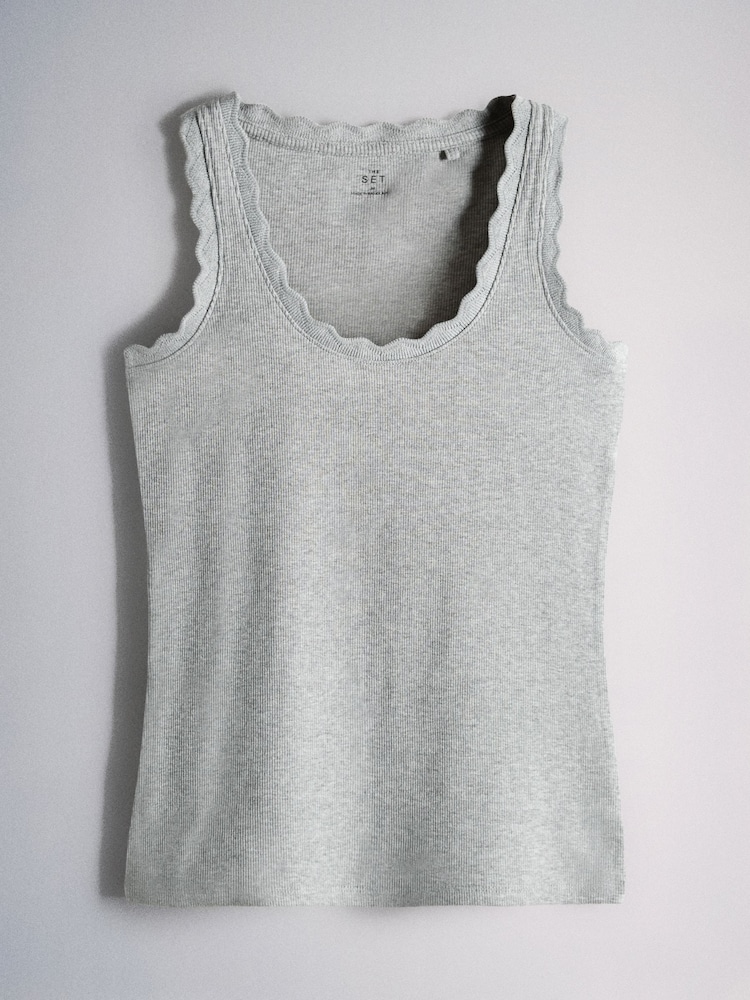 The Set 3 Pack Ribbed Scallop Trim Vests - Imaginea 6 din 6 The Set 3 Pack Ribbed Scallop Trim Vests - Imaginea 6 din 6