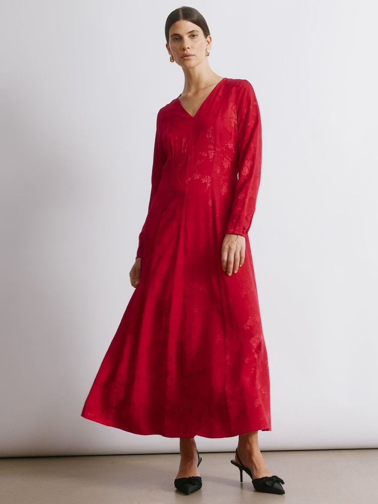 Albaray Red Jacquard Satin Midi Dress - Image 1 of 4