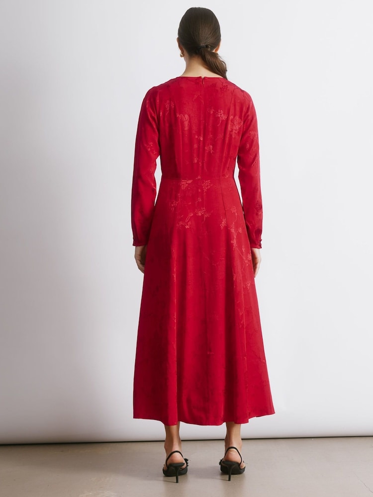 Albaray Red Jacquard Satin Midi Dress - Image 2 of 4 Albaray Red Jacquard Satin Midi Dress - Image 2 of 4