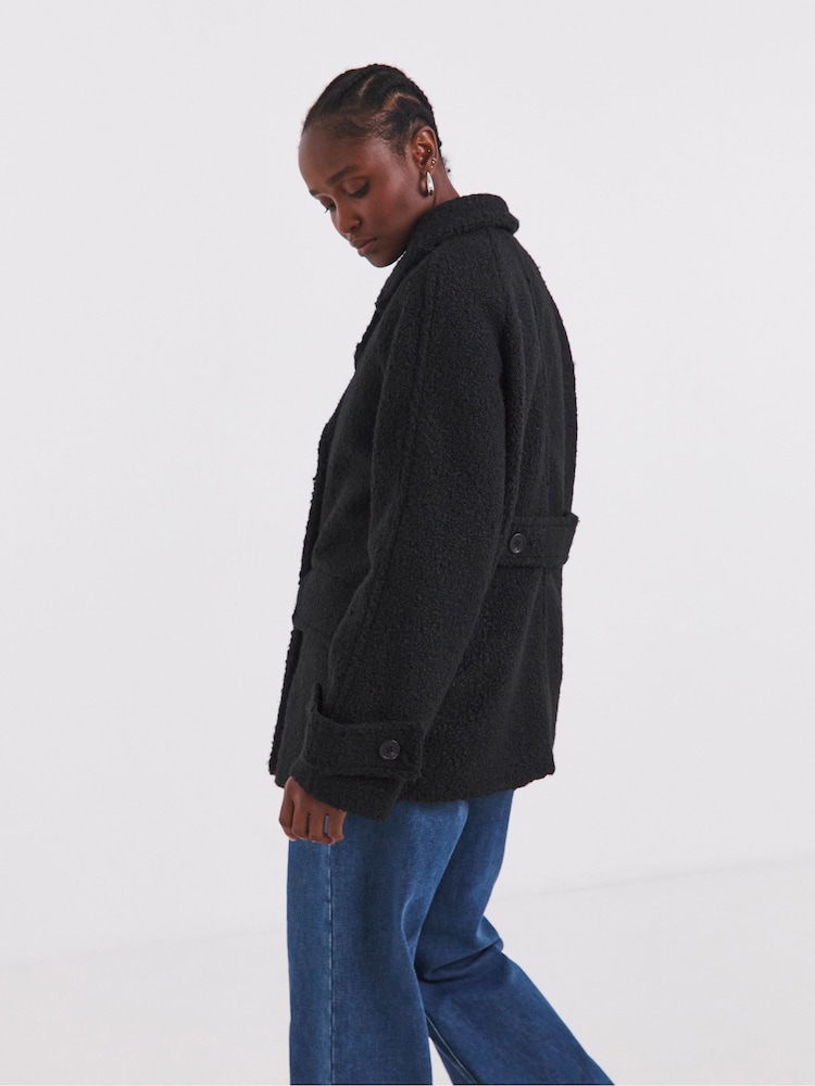 Simply Be Black Teddy Peacoat - Image 2 of 3 Simply Be Black Teddy Peacoat - Image 2 of 3