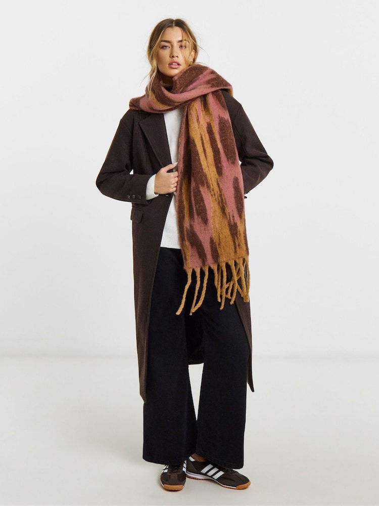 Simply Be Red Brushed Leopard Scarf - Image 1 of 3 Simply Be Red Brushed Leopard Scarf - Image 1 of 3