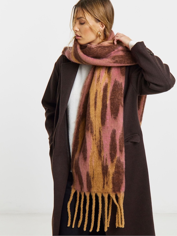 Simply Be Red Brushed Leopard Scarf - Image 2 of 3 Simply Be Red Brushed Leopard Scarf - Image 2 of 3