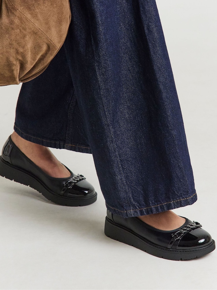 JD Williams Black Extra Wide Fit Low Wedge Ballerinas With Snaffle Trim - Image 1 of 4