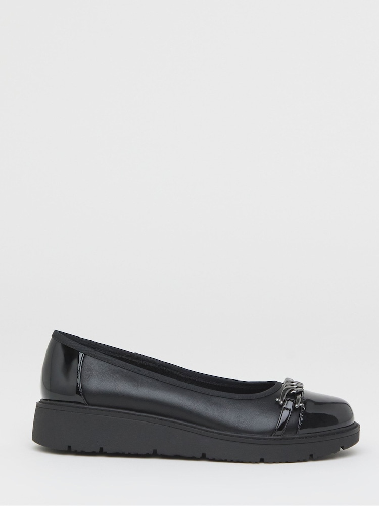 JD Williams Black Extra Wide Fit Low Wedge Ballerinas With Snaffle Trim - Image 2 of 4