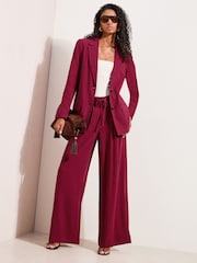 Friends Like These Burgundy Red Petite Boyfriend Blazer with Linen - Image 1 of 4