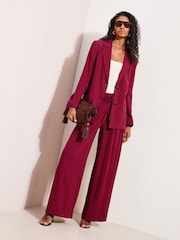 Friends Like These Burgundy Red Petite Boyfriend Blazer with Linen - Image 3 of 4