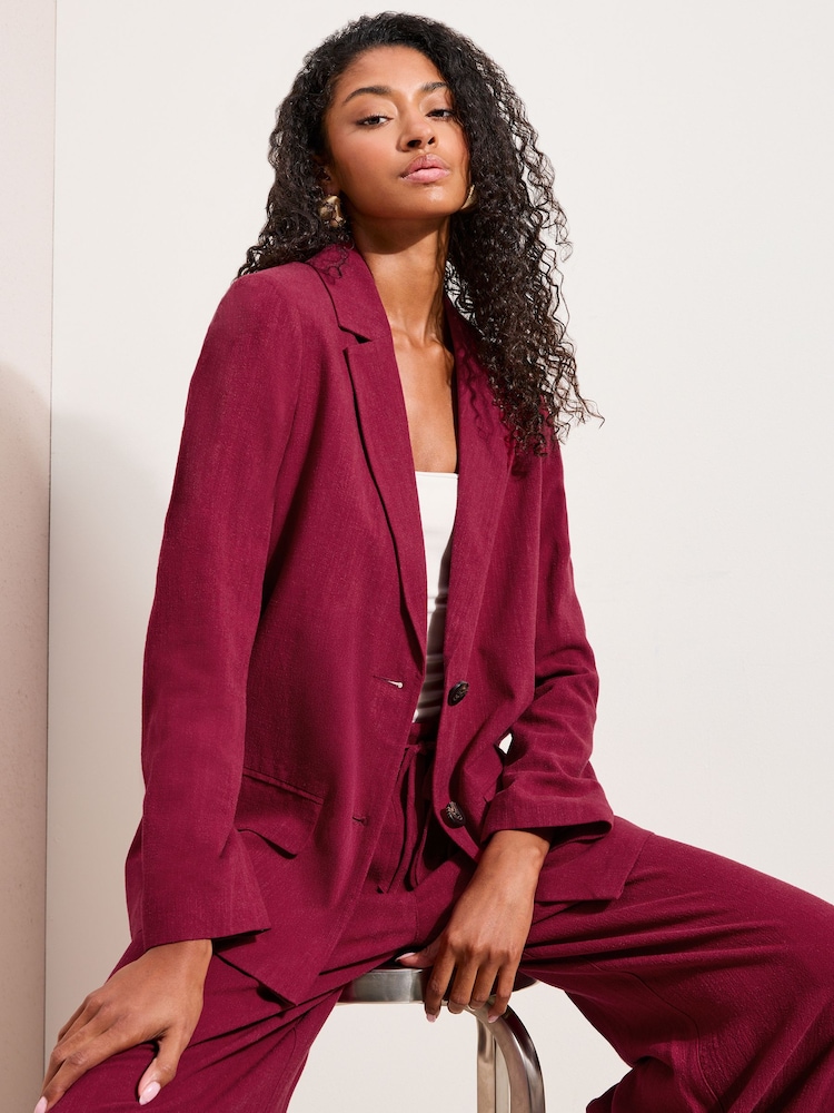 Friends Like These Burgundy Red Petite Boyfriend Blazer with Linen - Image 4 of 4